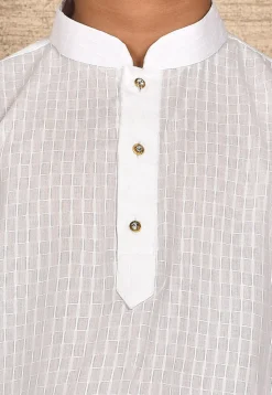 Woven Cotton Jacquard Kurta Set in White
