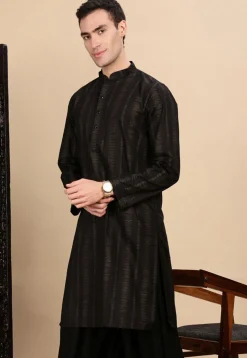 Woven Cotton Jacquard Kurta in Black