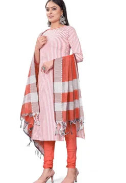 Woven Cotton Jacquard Straight Suit in Orange
