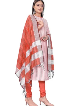 Woven Cotton Jacquard Straight Suit in Orange