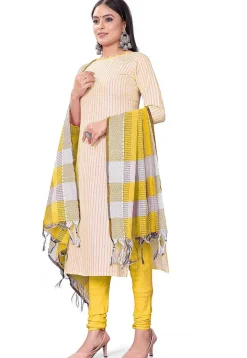 Woven Cotton Jacquard Straight Suit in Light Yellow