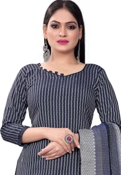 Woven Cotton Jacquard Straight Suit in Blue