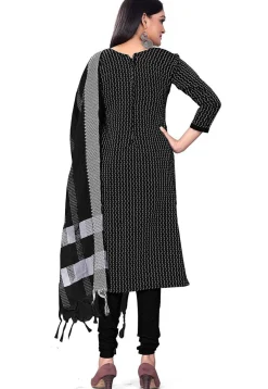Woven Cotton Jacquard Straight Suit in Black