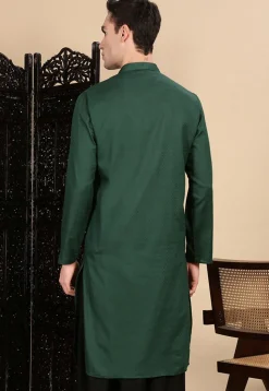 Woven Cotton Kurta in Dark Green