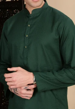 Woven Cotton Kurta in Dark Green