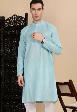 Woven Cotton Kurta in Light Blue