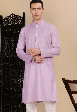 Woven Cotton Kurta in Light Purple