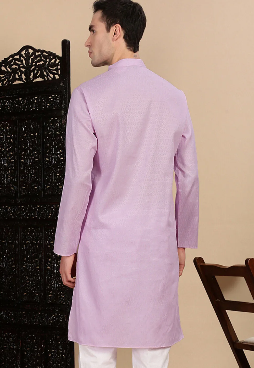 Woven Cotton Kurta in Light Purple