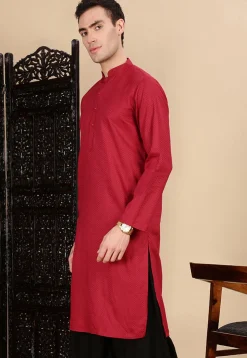 Woven Cotton Kurta in Maroon