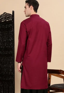 Woven Cotton Kurta in Maroon