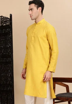 Woven Cotton Kurta in Mustard