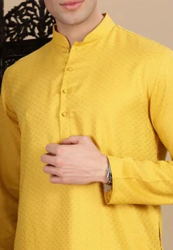 Woven Cotton Kurta in Mustard