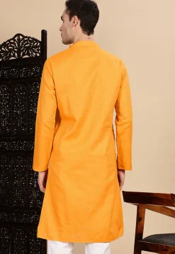 Woven Cotton Kurta in Mustard