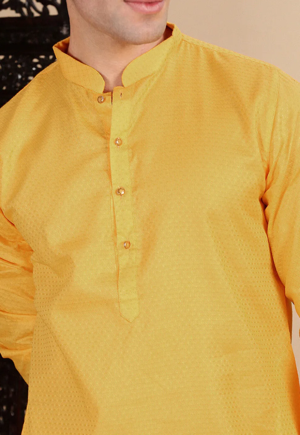 Woven Cotton Kurta in Mustard