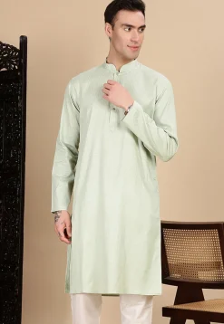 Woven Cotton Kurta in Pastel Green