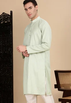 Woven Cotton Kurta in Pastel Green