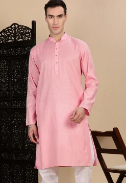 Woven Cotton Kurta in Pink