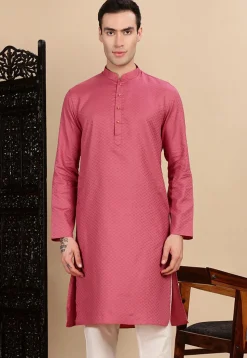 Woven Cotton Kurta in Pink