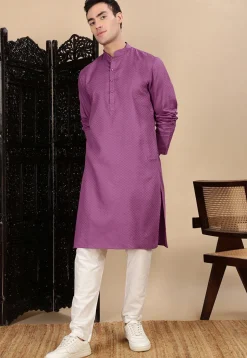Woven Cotton Kurta in Purple