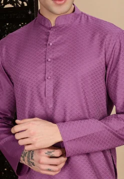 Woven Cotton Kurta in Purple