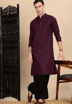 Woven Cotton Kurta in Violet