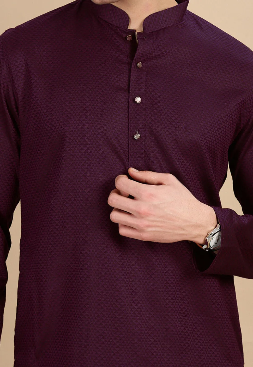 Woven Cotton Kurta in Violet