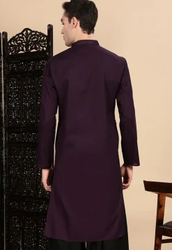 Woven Cotton Kurta in Violet
