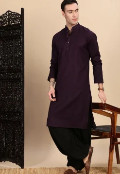 Woven Cotton Kurta in Violet