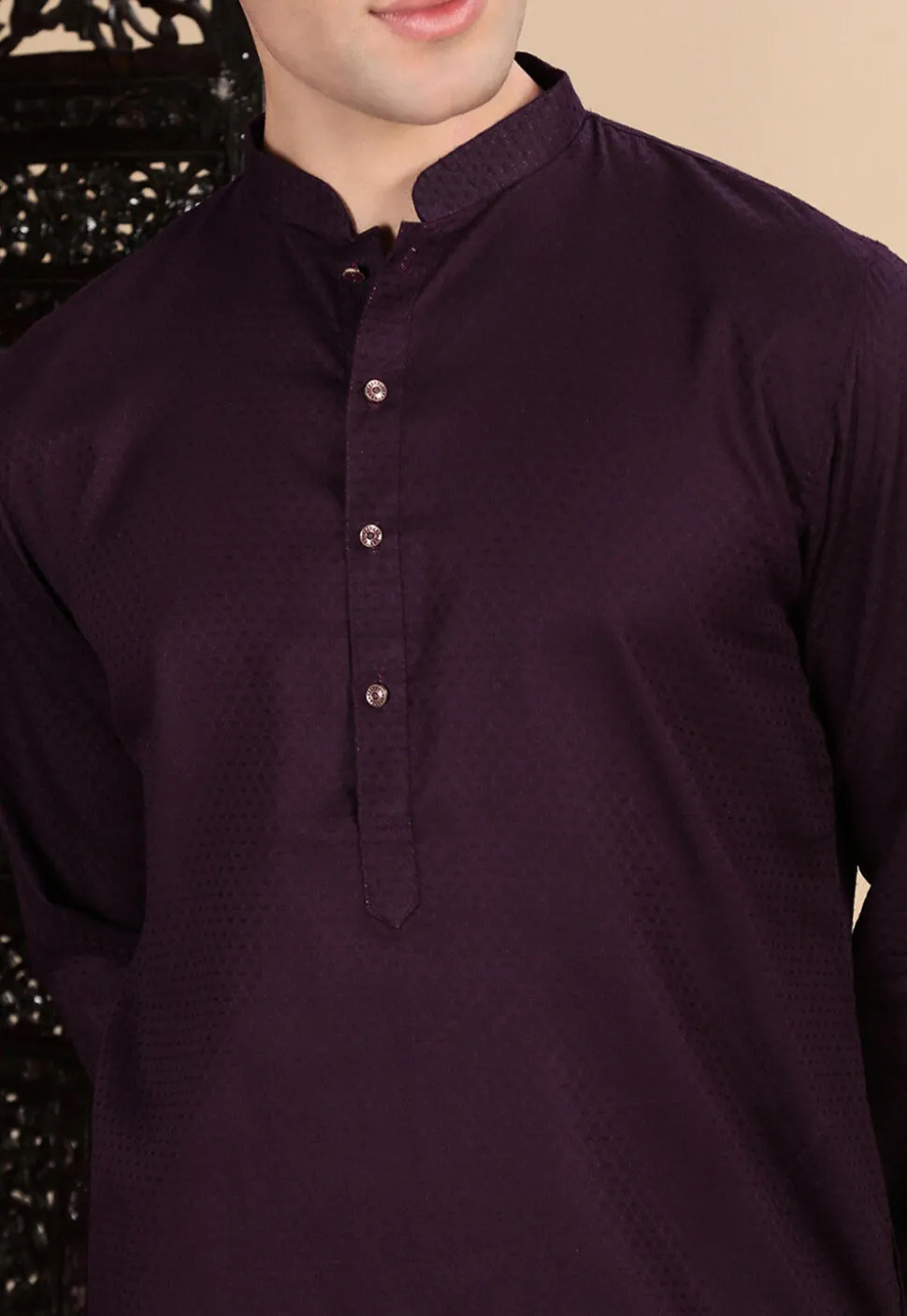 Woven Cotton Kurta in Violet