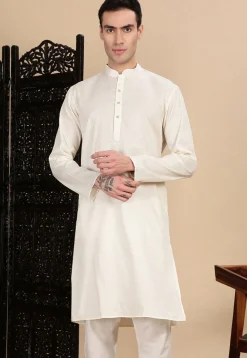 Woven Cotton Kurta in White