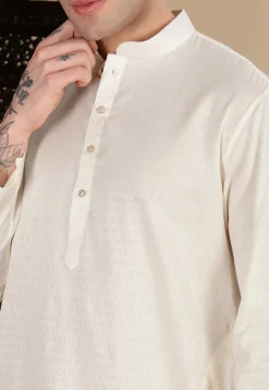 Woven Cotton Kurta in White