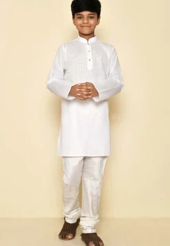 Woven Cotton Kurta in White