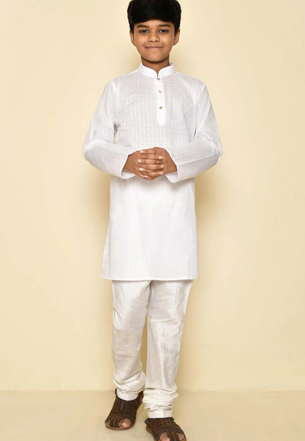 Woven Cotton Kurta in White