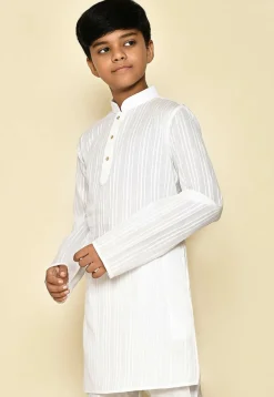 Woven Cotton Kurta in White