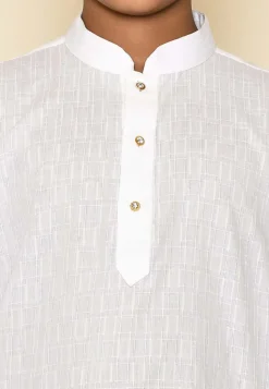 Woven Cotton Kurta in White