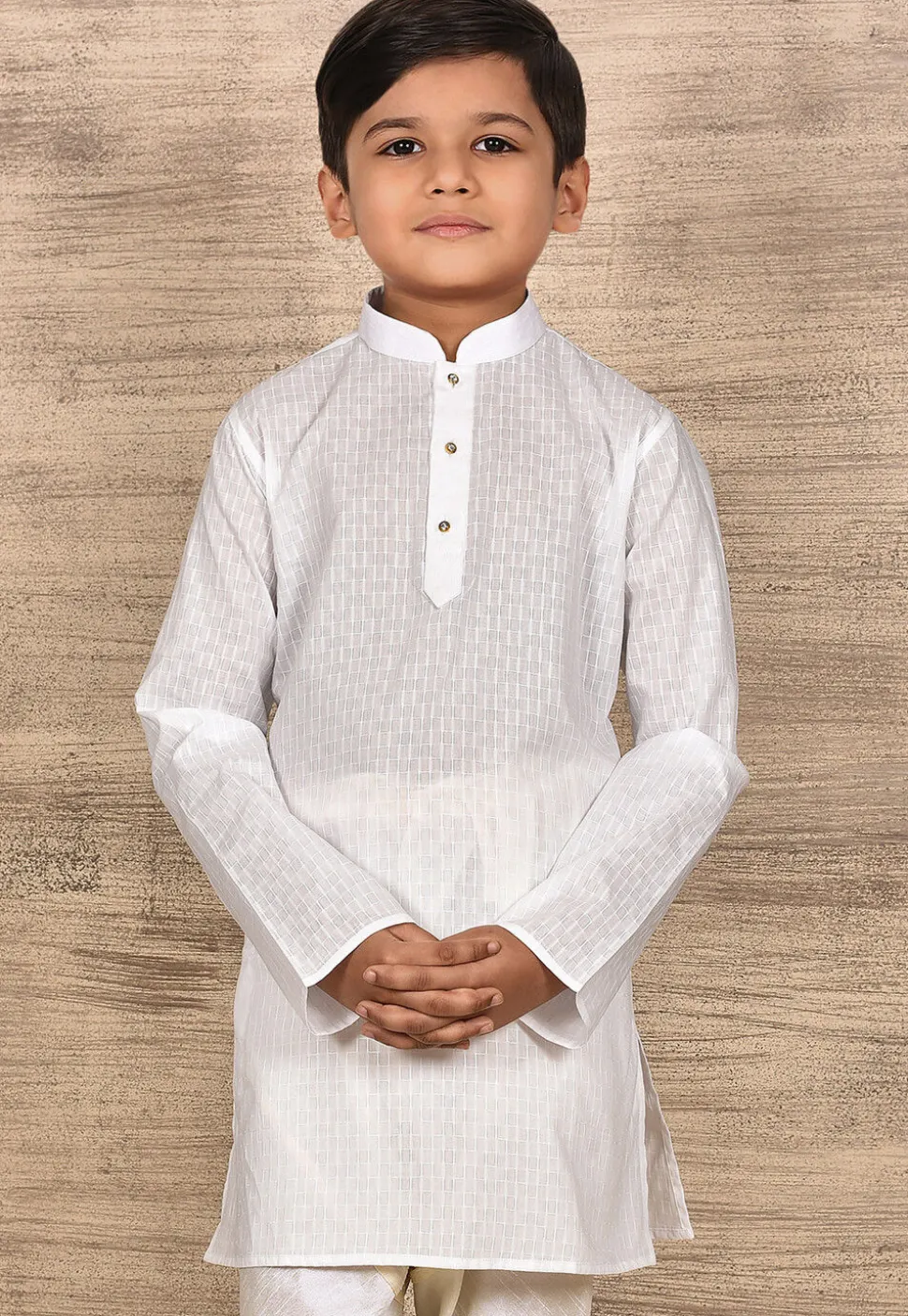 Woven Cotton Kurta in White