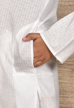 Woven Cotton Kurta in White