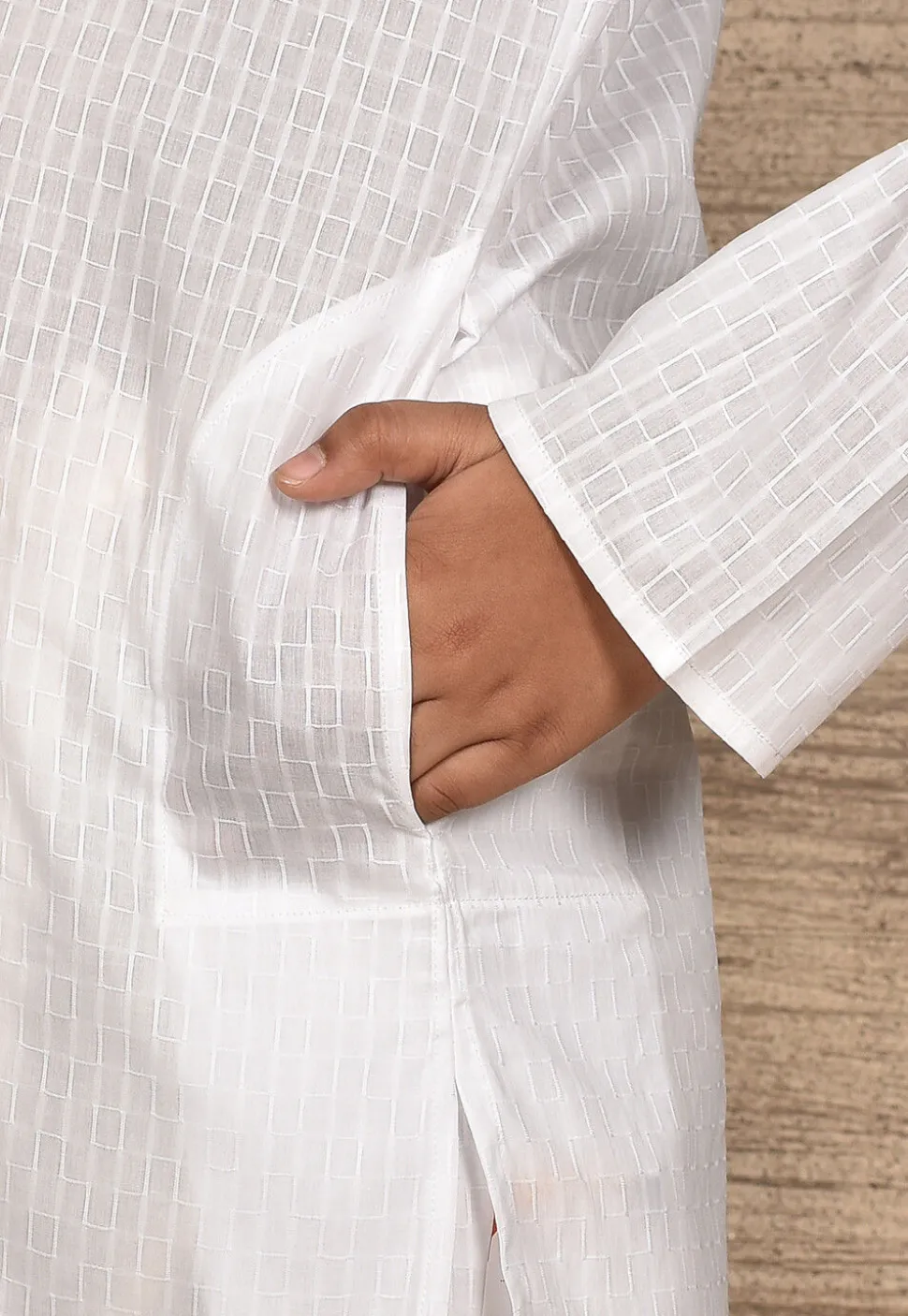 Woven Cotton Kurta in White