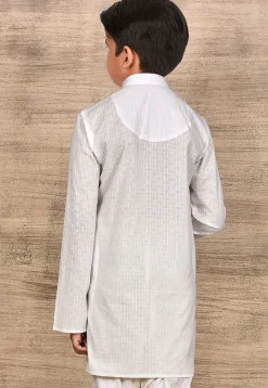 Woven Cotton Kurta in White