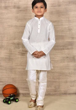 Woven Cotton Kurta in White