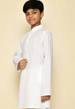 Woven Cotton Kurta in White