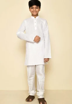 Woven Cotton Kurta in White