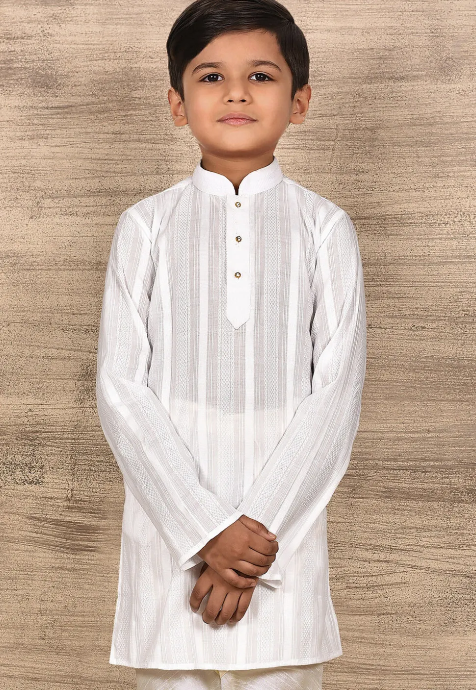 Woven Cotton Kurta in White