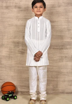 Woven Cotton Kurta in White