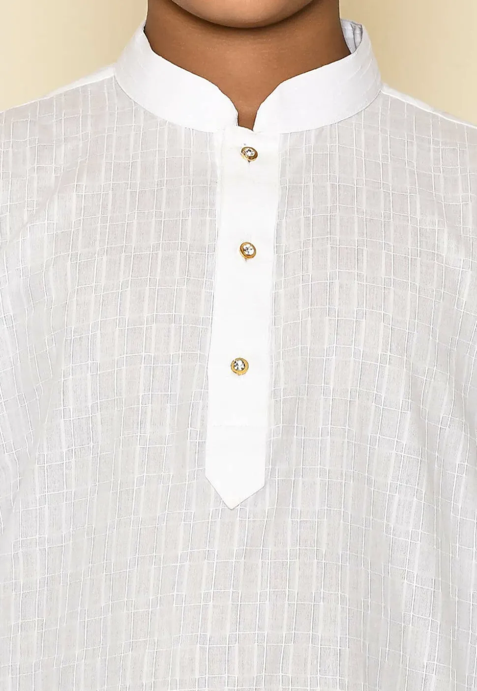 Woven Cotton Kurta Set in White
