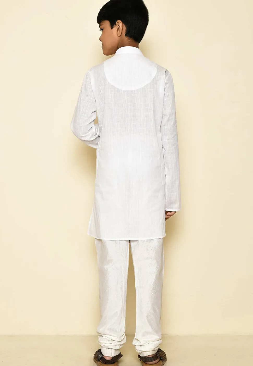 Woven Cotton Kurta Set in White