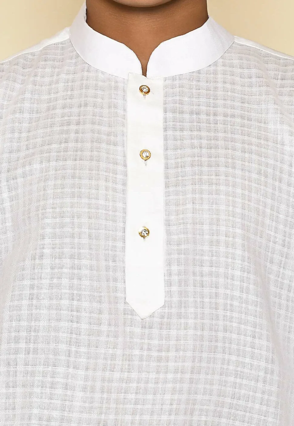 Woven Cotton Kurta Set in White