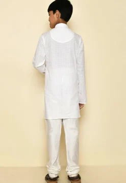 Woven Cotton Kurta Set in White