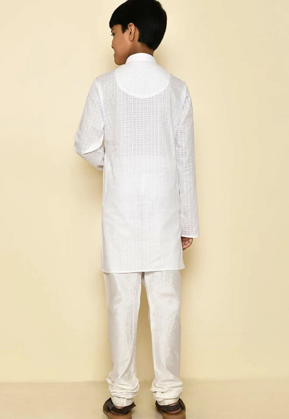 Woven Cotton Kurta Set in White