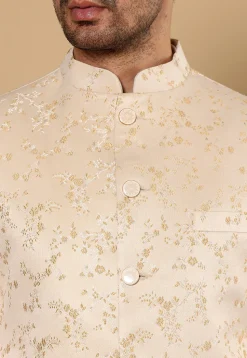 Woven Cotton Kurta Set in Off White and Light Beige
